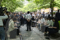 Lee Jun-seok Campaigns At Gyeongui Line Forest Park In Seoul