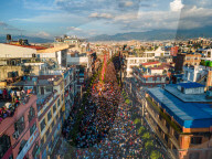 Drone View Of Rato Machindranath Festival In Nepal.