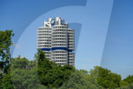 BMW Headquarters Behind Summer Foliage In Munich