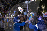 President-elect Lee Jae-myung Greets Supporters In Seoul After Election Victory