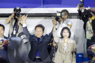 President-elect Lee Jae-myung Greets Supporters In Seoul After Election Victory