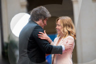 Italian Prime Minister Giorgia Meloni Welcomes President Of Repubblic Argentina Javier Milei At The Chigi Palace In Rome