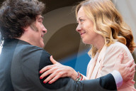 Italian Prime Minister Giorgia Meloni Welcomes President Of Repubblic Argentina Javier Milei At The Chigi Palace In Rome