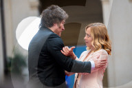 Italian Prime Minister Giorgia Meloni Welcomes President Of Repubblic Argentina Javier Milei At The Chigi Palace In Rome