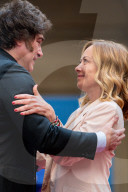 Italian Prime Minister Giorgia Meloni Welcomes President Of Repubblic Argentina Javier Milei At The Chigi Palace In Rome