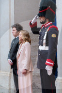 Italian Prime Minister Giorgia Meloni Welcomes President Of Repubblic Argentina Javier Milei At The Chigi Palace In Rome