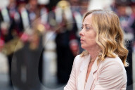 Italian Prime Minister Giorgia Meloni Welcomes President Of Repubblic Argentina Javier Milei At The Chigi Palace In Rome