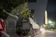 Armored Vehicles And Tanks Arrive On The National Mall In Washington, D.C. In Anticipation Of A Military Parade.