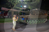 Armored Vehicles And Tanks Arrive On The National Mall In Washington, D.C. In Anticipation Of A Military Parade.
