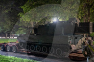 Armored Vehicles And Tanks Arrive On The National Mall In Washington, D.C. In Anticipation Of A Military Parade.