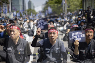 Metalworkers Chant Demands For Labor Law Reform At Seoul Rally