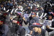 Metalworkers Chant Demands For Labor Law Reform At Seoul Rally