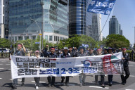 Metalworkers Chant Demands For Labor Law Reform At Seoul Rally