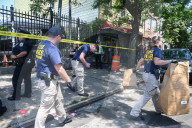 Multiple Vehicles Were Set On Fire In An Arson Attack In A Parking Lot With NYPD Vehicles On Myrtle Avenue And DeKalb Avenue