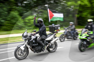 Motorbike Rally for Palestine under Atomium in Brussels