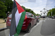 Motorbike Rally for Palestine under Atomium in Brussels