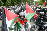 Motorbike Rally for Palestine under Atomium in Brussels