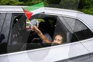 Motorbike Rally for Palestine under Atomium in Brussels