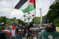 Motorbike Rally for Palestine under Atomium in Brussels