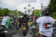 Motorbike Rally for Palestine under Atomium in Brussels