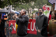 NYC Mayoral Candidates Hold Press Conference During “No Kings” Protest In Bryant Park
