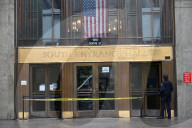 Numerous Officers Stand Guard And Maintain A Security Cordon After Multiple New York State Court Officers Were Slashed By A Suspect At 100 Centre Street