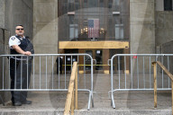 Numerous Officers Stand Guard And Maintain A Security Cordon After Multiple New York State Court Officers Were Slashed By A Suspect At 100 Centre Street