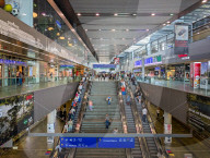 Vienna Central Station Interior With Travelers And Departure Displays