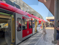S-Bahn Train At Hackerbruecke Station With ZOB In Background