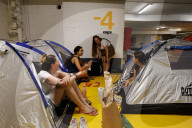 Underground makeshift shelters in Tel Aviv