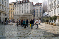 Tourist Group At Holocaust Memorial In Vienna’s Jewish Quarter