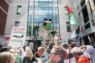 Kneecap’s Liam Óg Ó hAnnaidh freed on bail as hundreds of supporters gather at Westminster Magistrates Court, London, UK.