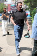 Hugh Jackman arrives for his final performance of 'Sexual Misconduct of the Middles Classes' in New York City