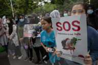 Asylum Seekers Demonstrate In Front Of US Embassy Jakarta