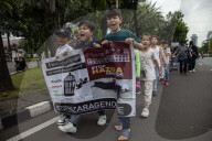 Asylum Seekers Demonstrate In Front Of US Embassy Jakarta