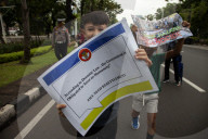 Asylum Seekers Demonstrate In Front Of US Embassy Jakarta