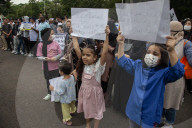 Asylum Seekers Demonstrate In Front Of US Embassy Jakarta