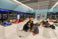 Underground makeshift bomb shelters in Tel Aviv