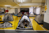 Underground makeshift bomb shelters in Tel Aviv