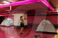 Underground makeshift bomb shelters in Tel Aviv