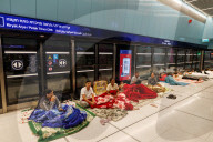 Underground makeshift bomb shelters in Tel Aviv