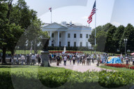 View Of  The White House / Some   Protesters  Out Side The White House 