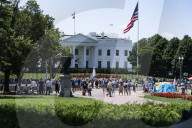 View Of  The White House / Some   Protesters  Out Side The White House 