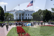 View Of  The White House / Some   Protesters  Out Side The White House 