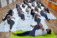 Health Workers Performing Yoga Inside A Hospital In Kolkata, India