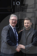 Keir Starmer welcomes Volodymyr Zelenskyy to No.10 in London, UK.