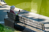 Woman On Bench Using Smartphone