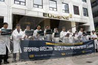 Protesters Rally Against Eugene Group's YTN Takeover In Yeouido