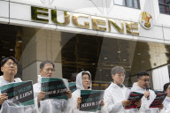 Protesters Rally Against Eugene Group's YTN Takeover In Yeouido