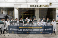 Protesters Rally Against Eugene Group's YTN Takeover In Yeouido
